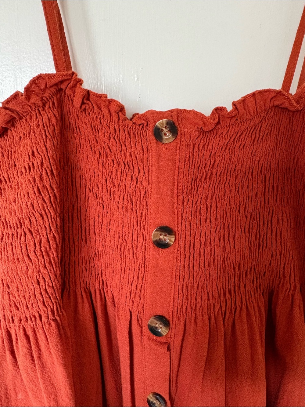 Rust Button-Front Smocked Sundress - Women - Picture 2 of 4